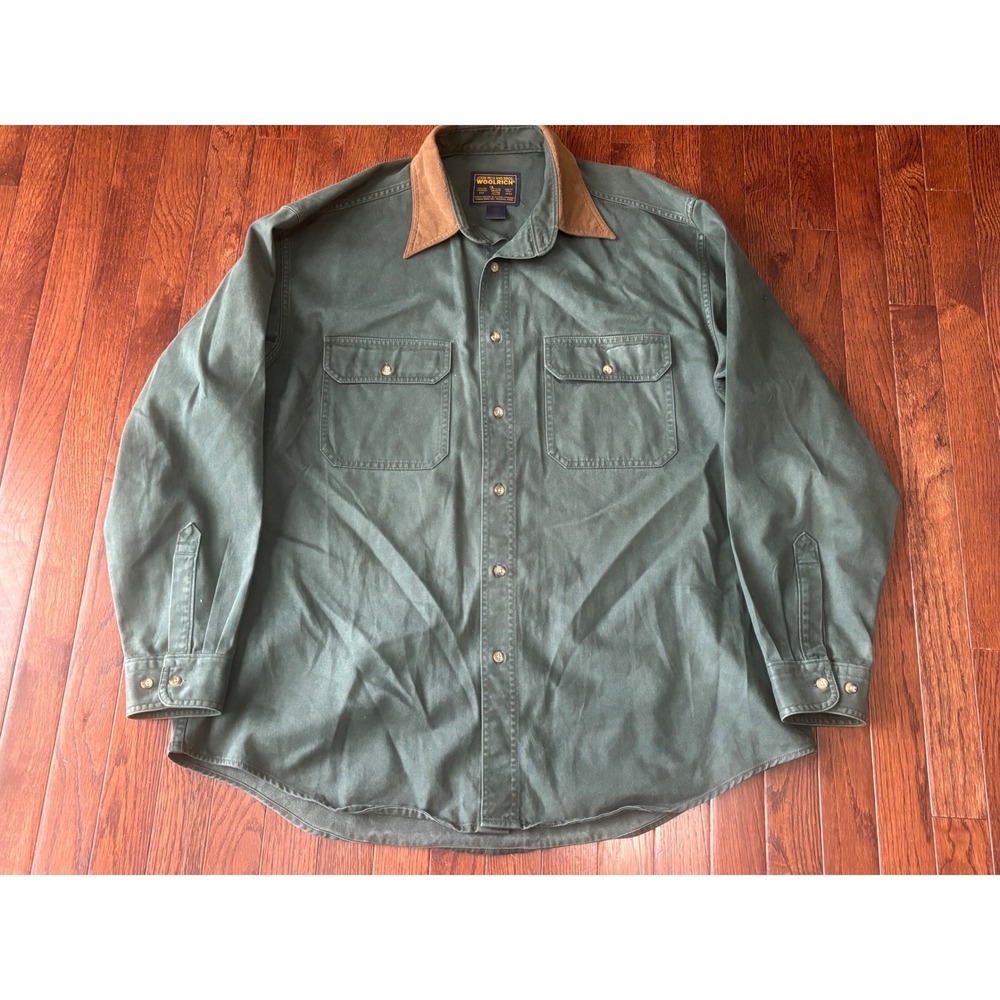 Vintage Woolrich John Rich Bros Mens XL Loden Green Cotton Shirt Jacket 6322